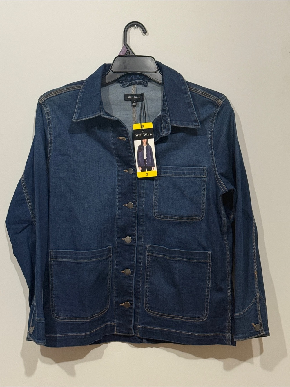NEW Well Worn Stretch Denim Chore Coat Jean Jacket Size S Blue Barn Coat